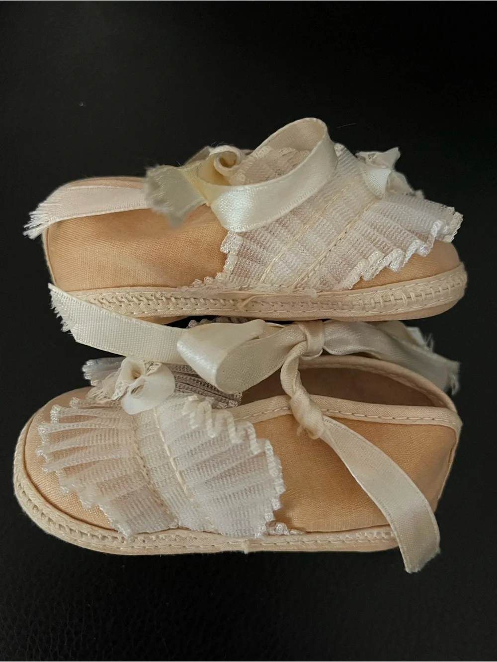 Vintage Baby Booties Tiny Lace and Ribbon Shoes Slippers Baptism Christening
